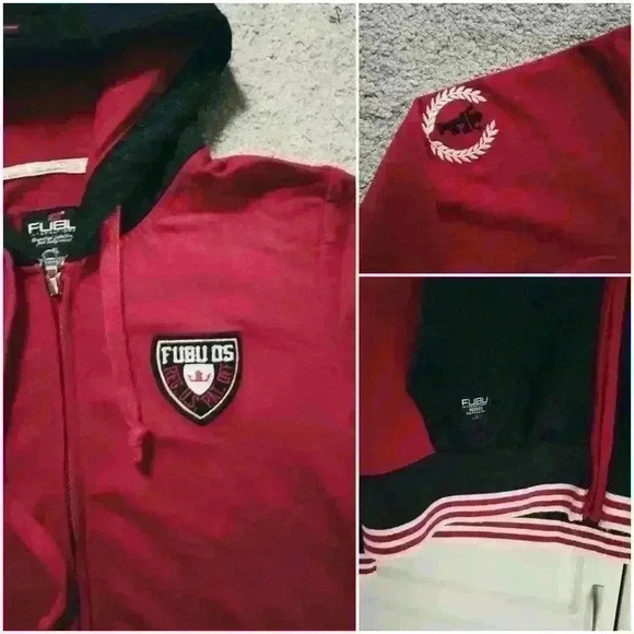 FUBU International Womens Zip Up Hoodie Jacket Red Black Colorblock - Picture 6 of 8